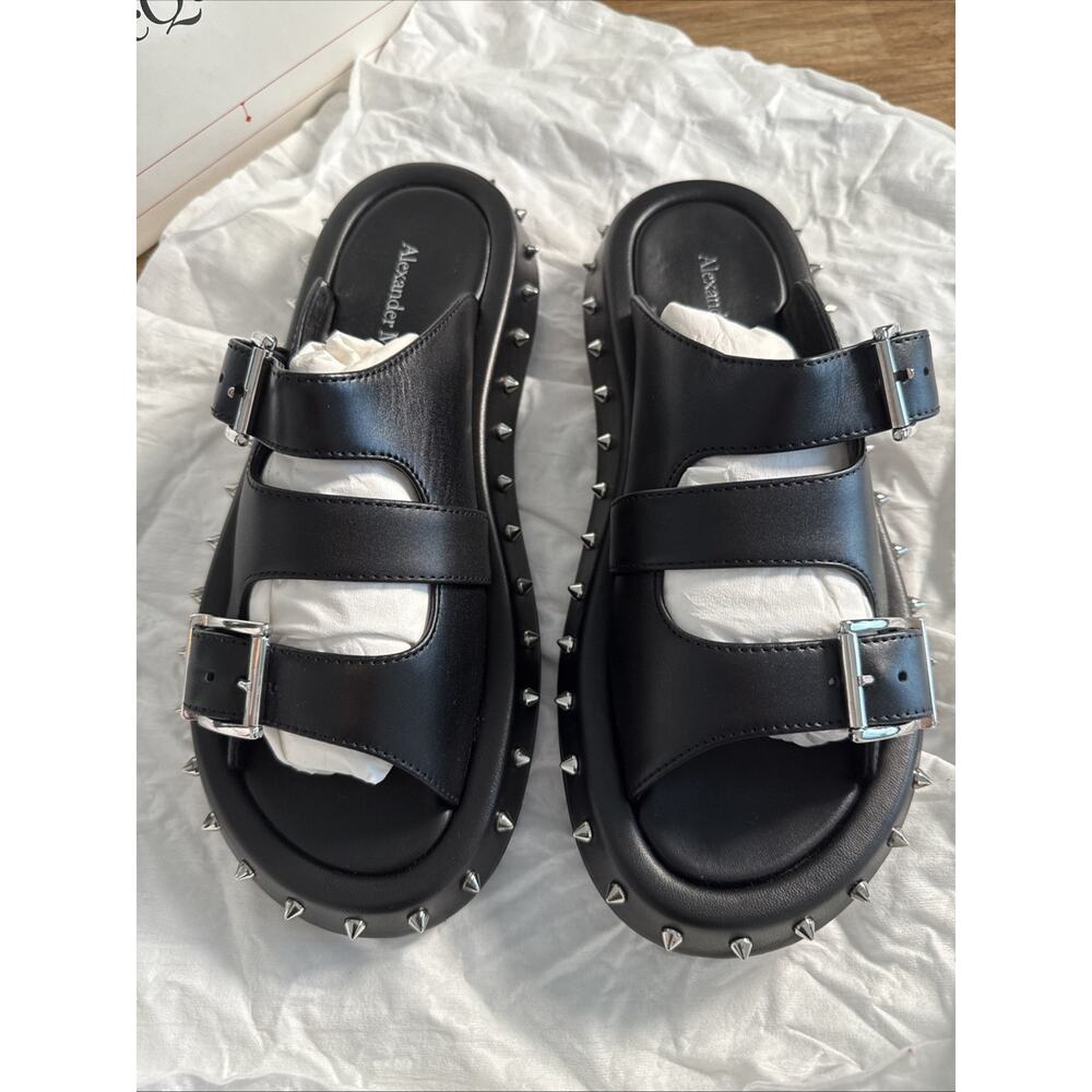 ALEXANDER MCQUEEN Leather Stud Buckle Slide Sandals Black EU39 RT$1250 - Picture 3 of 12